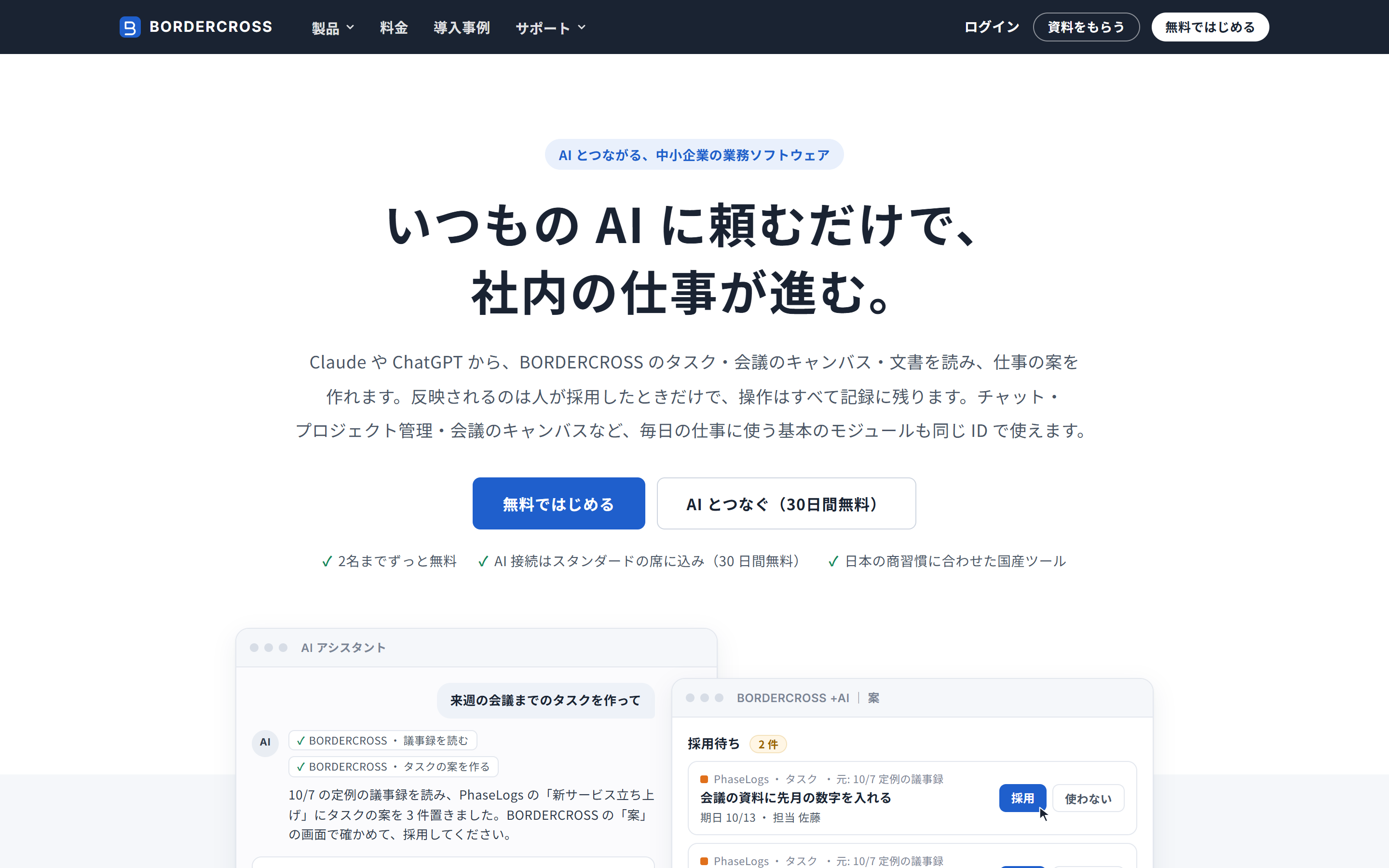 BORDERCROSS 製品サイトの画面