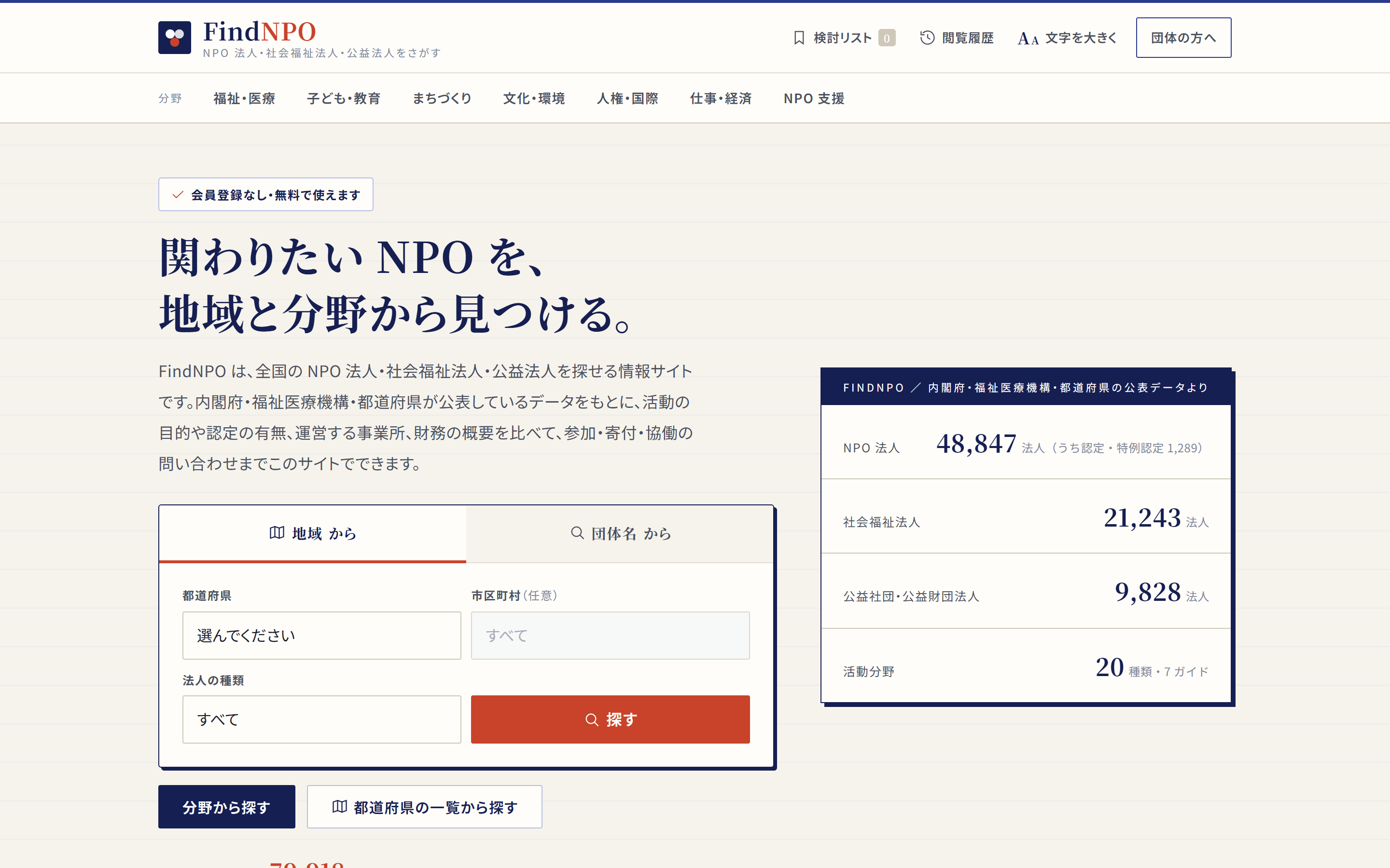 FindNPOの画面